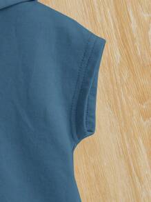 SHEIN Baby Boy Letter Patched Detail Hooded Tee & Shorts - Dusty Blue - View 4