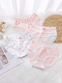 女大童4入組印花蕾絲邊內褲 - 彩色 - 查看 1