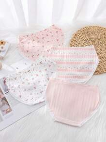 女大童4入組印花蕾絲邊內褲 - 彩色 - 查看 2