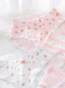 女大童4入組印花蕾絲邊內褲 - 彩色 - 查看 3