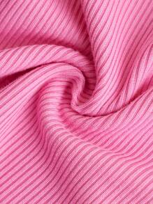 SHEIN Girlism Adolescent Fille Short Cycliste Unicolore Taille Haute Côtelé - Rose bonbon - Voir 5