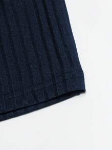 Manfinity CasualCool Men Solid Ribbed Knit Polo Shirt - Navy Blue - View 5