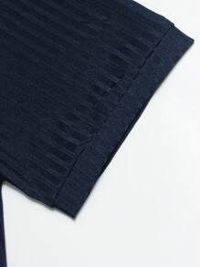 Manfinity CasualCool Men Solid Ribbed Knit Polo Shirt - Navy Blue - View 6