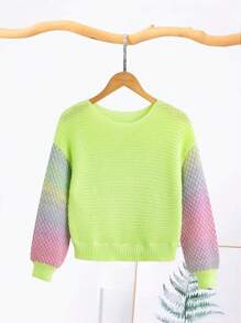 SHEIN Tween Girl Ombre Drop Shoulder Jumper - Green - View 1