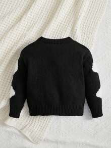 SHEIN 寶貝女孩休閒舒適長袖毛衣,適用於秋冬季節 - 黑與白 - 查看 2