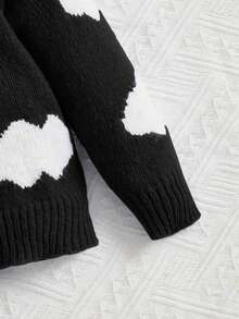 SHEIN 寶貝女孩休閒舒適長袖毛衣,適用於秋冬季節 - 黑與白 - 查看 4