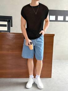 Manfinity BRENVOR 鬆身男士實色蝙蝠袖編織毛衣 - 黑色 - 查看 4