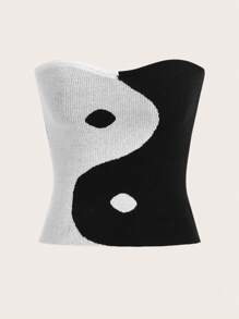 Muchica Yin & Yang Pattern Tube Knit Top - Black and White - View 1