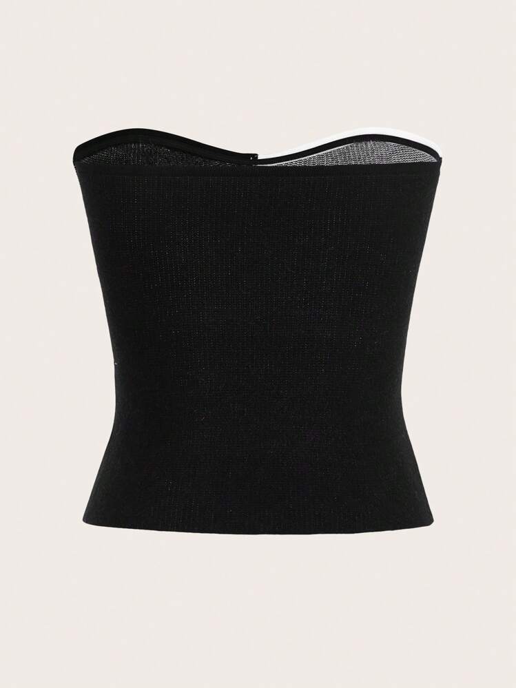 Muchica Yin & Yang Pattern Tube Knit Top - Black and White - View 2