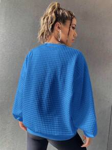 Muchica Slogan Đã vá Thả vai Áo nỉ - Màu xanh lam - Xem 2