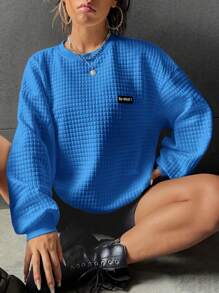 Muchica Slogan Đã vá Thả vai Áo nỉ - Màu xanh lam - Xem 4