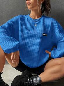 Muchica Slogan Đã vá Thả vai Áo nỉ - Màu xanh lam - Xem 5