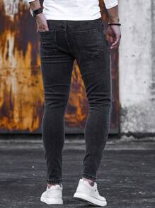Manfinity Homme Quần Jeans Skinny Nam Rách, Quần Jeans Cargo Đen Trơn Dài Ôm Vừa Vặn, Dành Cho Chồng, Quà Tặng Bạn Trai - màu đen - Xem 2