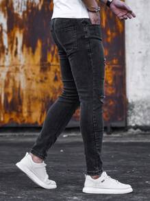 Manfinity Homme Quần Jeans Skinny Nam Rách, Quần Jeans Cargo Đen Trơn Dài Ôm Vừa Vặn, Dành Cho Chồng, Quà Tặng Bạn Trai - màu đen - Xem 7