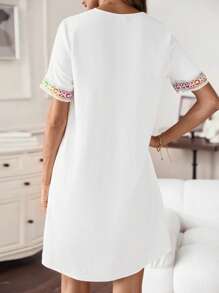 SHEIN LUNE Băng tương phản Cổ v Đầm Tunic - trắng - Xem 3