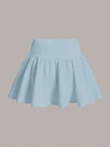 SHEIN EZwear Solid Ruffle Hem Skirt