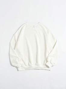 SHEIN EZwear 女士休闲宽松白色厚蝴蝶结和口号印花圆领长袖运动衫，适合秋冬季 - 白色 - 查看 2