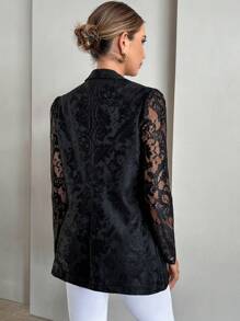 SHEIN Privé Solid Lapel Collar Lace Blazer - Black - View 2