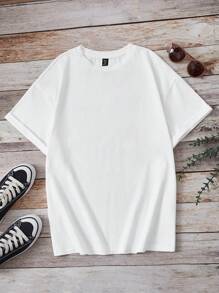 SHEIN EZwear Plus Cactus & Letter Graphic Drop Shoulder Tee - White - View 2