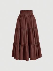 SHEIN MOD Paperbag Waist Ruffle Hem Knot Front Skirt