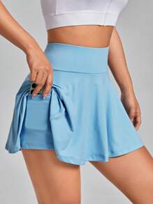 SHEIN EZwear 素色寬腰帶半身裙帶手機袋 - 淺藍色 - 查看 2