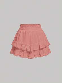 SHEIN MOD Paperbag Waist Ruffle Hem Skort - Pink - View 1