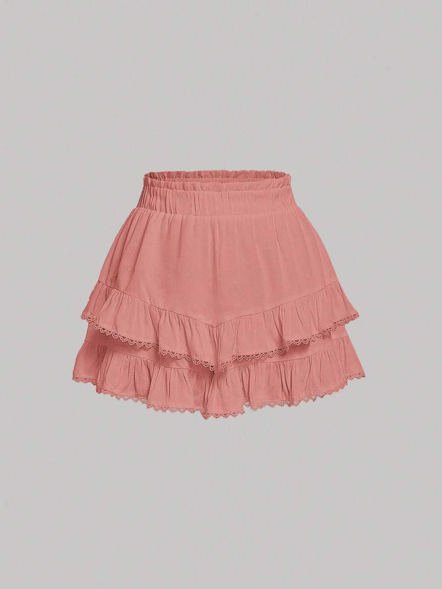 SHEIN MOD Paperbag Waist Ruffle Hem Skort - Pink - View 1
