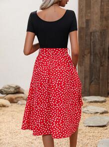 SHEIN LUNE 斑點印花繫腰帶連衣裙