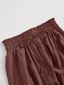 SHEIN MOD Paperbag Waist Ruffle Hem Knot Front Skirt