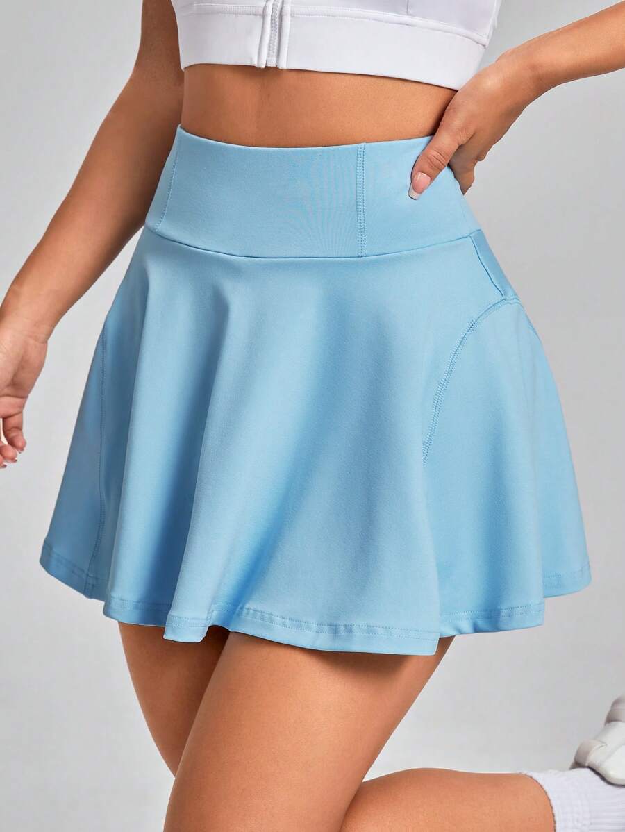 SHEIN EZwear 素色寬腰帶半身裙帶手機袋 - 淺藍色 - 查看 1