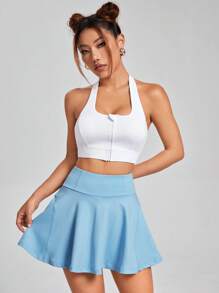SHEIN EZwear 素色寬腰帶半身裙帶手機袋 - 淺藍色 - 查看 4