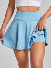 SHEIN EZwear 素色寬腰帶半身裙帶手機袋 - 淺藍色 - 查看 5