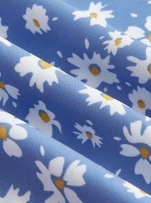 SHEIN MOD 碎花抽繩褶邊高衩半身裙 - 彩色 - 查看 4