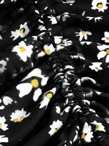 SHEIN MOD Falda con estampado floral con cordón fruncido de muslo con abertura - Multicolor - Ver 4