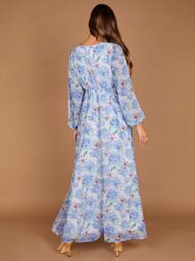 SHEIN Belle Floral Print Split Sleeve Chiffon Dress - Multicolor - View 2