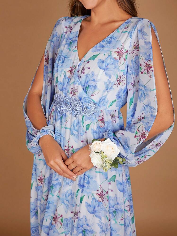 SHEIN Belle 花卉印花开袖雪纺连衣裙 - 彩色 - 查看 8