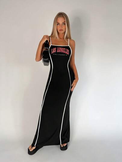 SHEIN EZwear 字母圖案撞色滾邊吊帶連衣裙