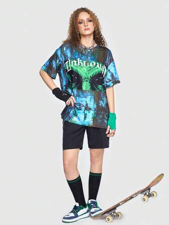 Street Life Maglietta con spalla cadenti con grafica lettera