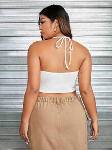 SHEIN EZwear Plus Solid Crop Halter Top - White - View 2