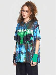 ROMWE Street Life Drop Shoulder T-Shirt mit Buchstaben Grafik,