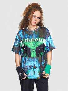 ROMWE Street Life Drop Shoulder T-Shirt mit Buchstaben Grafik,