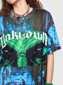 ROMWE Street Life Drop Shoulder T-Shirt mit Buchstaben Grafik,