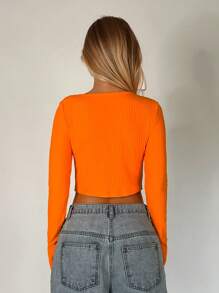 SHEIN EZwear Scoop Cổ Áo phông Crop - trái cam - Xem 3