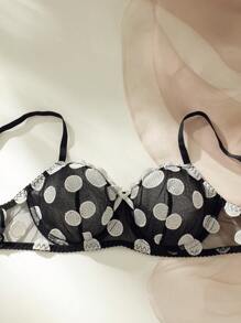 SHEIN 波點圖案刺繡網紗鋼圈吊帶襪內衣套裝 - 黑色 - 查看 10