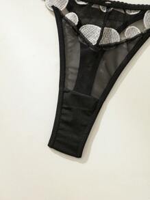 SHEIN 波點圖案刺繡網紗鋼圈吊帶襪內衣套裝 - 黑色 - 查看 11