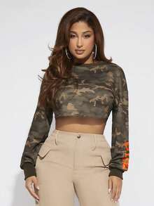 SHEIN SXY 迷彩印花短款運動衫 - 彩色 - 查看 3