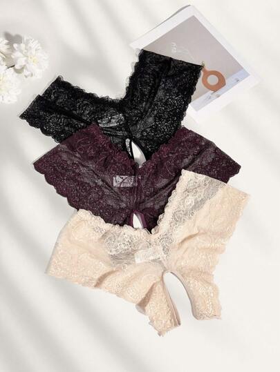 Talla grande 3 piezas Bragas con encaje floral