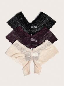 大碼3件花卉蕾絲內褲 - 彩色 - 查看 2