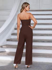 SHEIN Essnce Solid Slant Pocket Tube Jumpsuit - Chocolate Brown - View 2