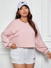 SHEIN EZwear 大碼落肩袖短款T恤 - 淺粉色 - 查看 6